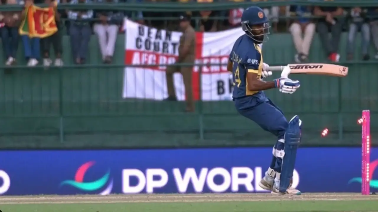 Dushan Hemantha loses his wicket in a strange manner as England cause chaos against Sri Lanka