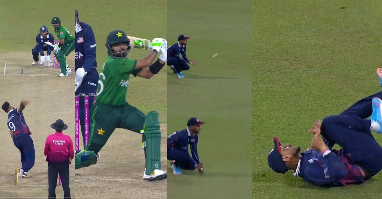 t20 world cup 2026 [WATCH]: Babar Azam denied a half-century as Milind Kumar takes brilliant diving catch in PAK vs USA match
