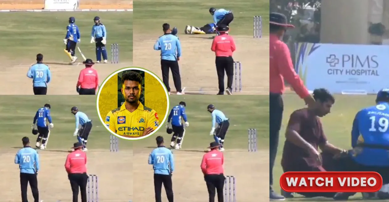 WATCH: CSK’s record-breaking IPL signing Karthik Sharma suffers painful fall during Mewar Cup Season 4