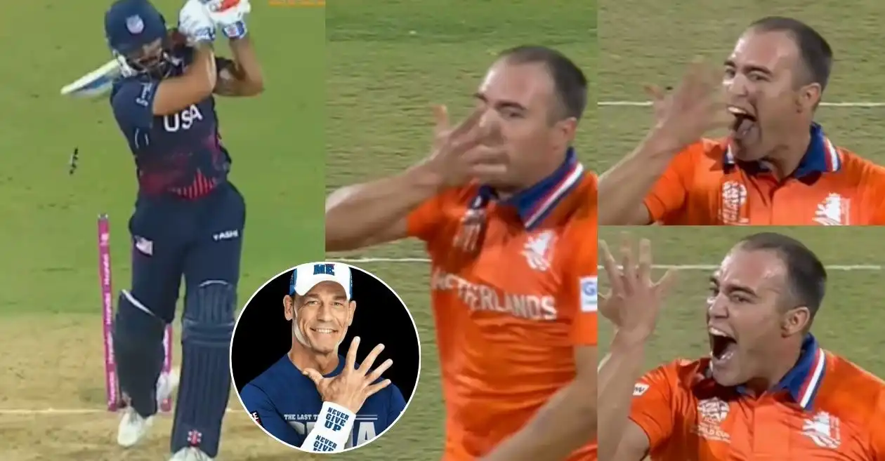 WATCH: Kyle Clyne helps John Cena after dismissing Shayan Jahangir in USA vs NED T20 World Cup 2026 clash