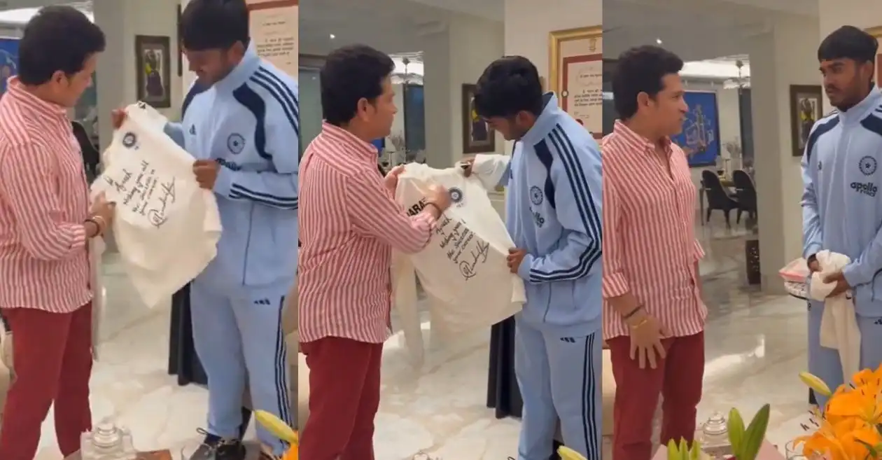 WATCH: Sachin Tendulkar honors U19 World Cup-winning captain Ayush Mhatre with a special signed Test jersey