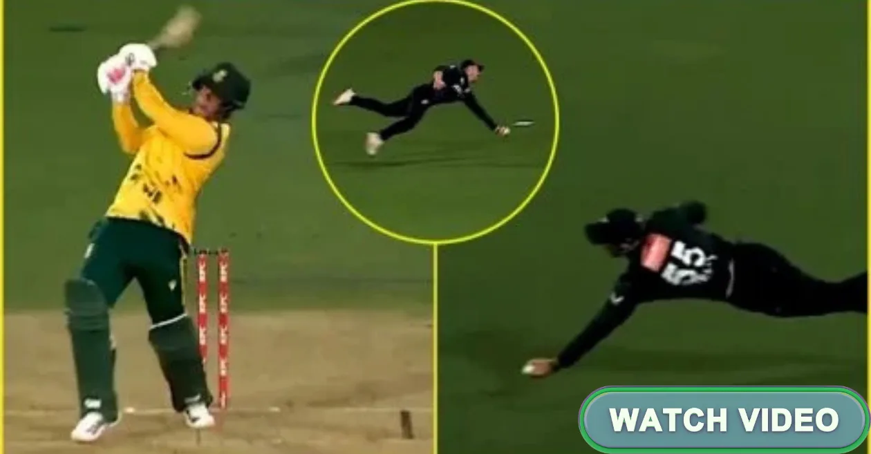 WATCH: Nick Kelly takes a stunning one-handed diving catch to dismiss Rubin Harman in the fifth T20I of New Zealand vs South Africa.